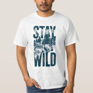 Herren Stay Wild Wolf Natur Szene Wilderness T-Shi T-Shirt