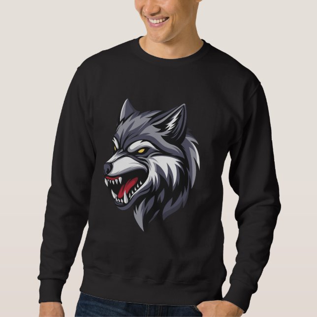 Herren Sweatshirt mit wütendem Wolf-Grafikdesign (Vorderseite)