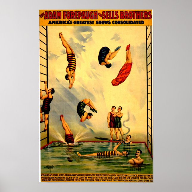 Herren tauchen in Pool Vintag 1898 Circus Poster (Vorne)