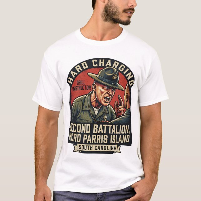 Herren USMC Hard Charging Drill Instructor Parris  T-Shirt (Vorderseite)