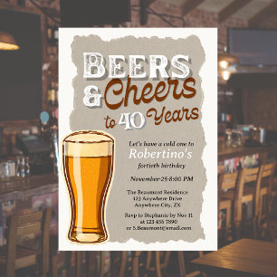 Herren Vintage Cheers & Beers Glas 40. Geburtstag Einladung