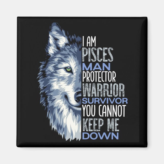 Herren Wolf Fische Mann Krieger Positiv Sternzeich Magnet (Vorne)