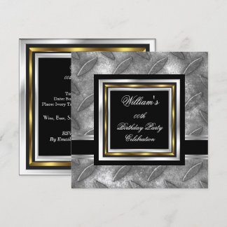 Herrenelegantes Black Gold Silver Birthday Metal Einladung