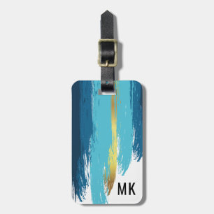 Herrenelegantes Navy Blue & Gold Monogram Gepäckanhänger