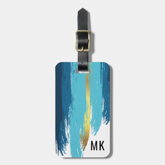 Herrenelegantes Navy Blue & Gold Monogram Gepäckanhänger (Vorderseite vertikal)