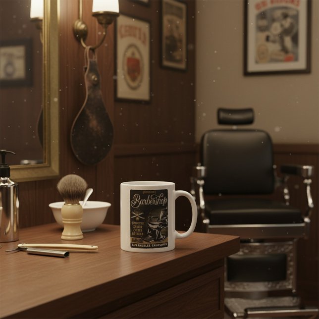 Herrenfriseur Retro Haarschnitte Rasuren Kaffeetasse (Von Creator hochgeladen)