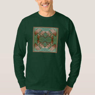 Herrengrüner, langärmeliger Gingko-T - Shirt