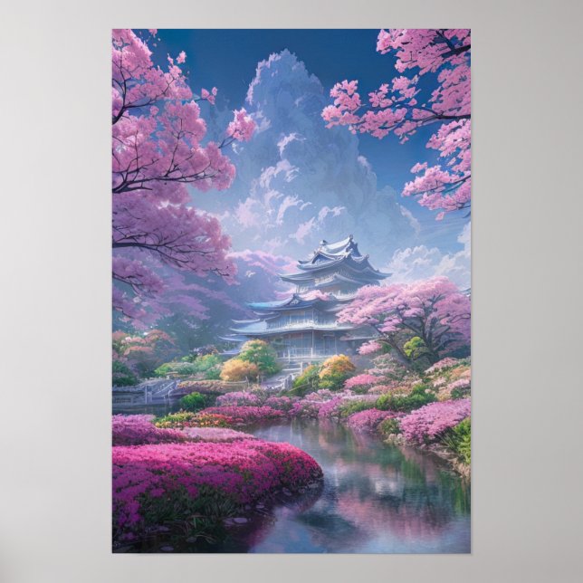 Herrenhaus im Garten der Blume Poster (Vorne)