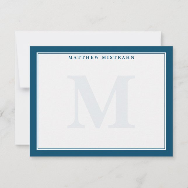 Herrenmonogramm Navy Blue Traditional Stationery Mitteilungskarte (Vorderseite)