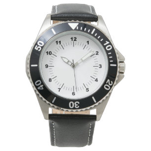 Herrenuhr aus Edelstahl mit schwarzem Lederarmband Armbanduhr