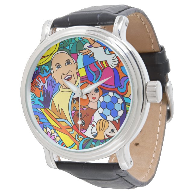 Herrenuhr mit Lederarmband schwarz Armbanduhr (Schrägansicht)