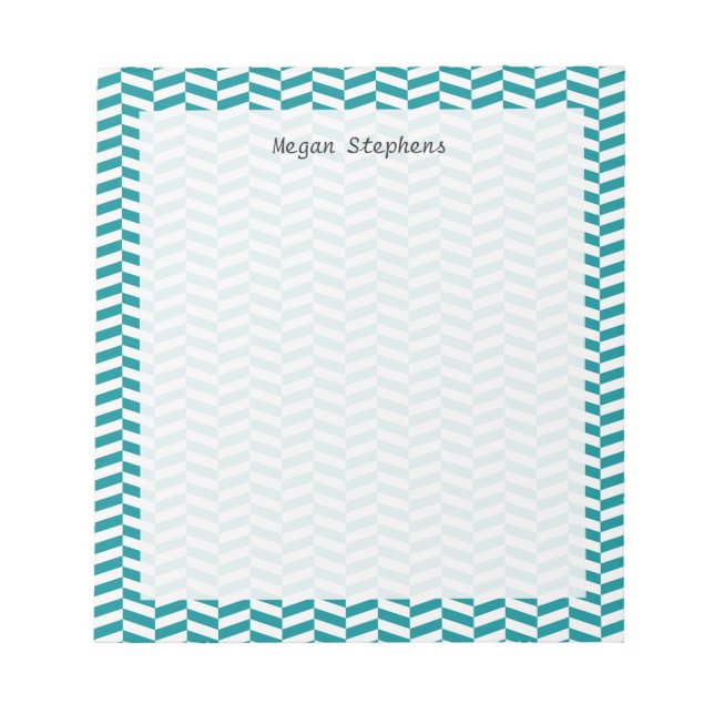 Herringbone Aquamarin Blue Personalisiert Note Pod Notizblock (Vorderseite)