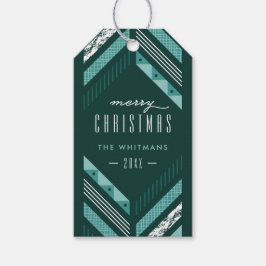 Herringbone Band Holiday Foto Gift Tag - Aquamarin Geschenkanhänger