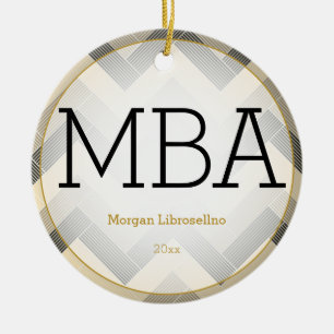 Herringbone Black Tan MBA Abschluss Name Year Keramik Ornament