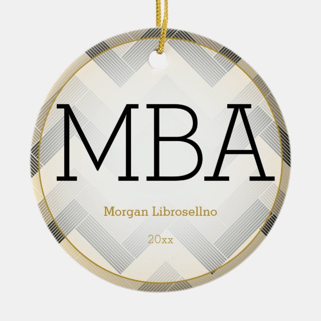 Herringbone Black Tan MBA Abschluss Name Year Keramik Ornament (Vorne)