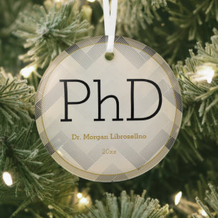 Herringbone Black Tan PhD Abschluss Name Ornament Aus Glas