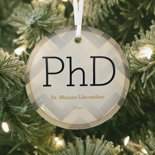 Herringbone Black Tan PhD Abschluss Name Ornament Aus Glas (InSitu)