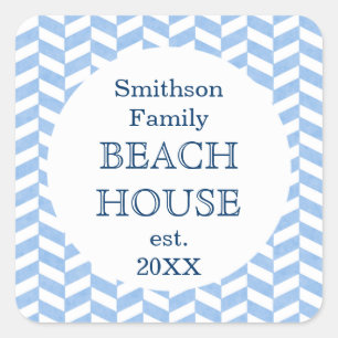 Herringbone Blue White Beach House Custom Aufklebe Aufkleber