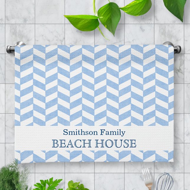 Herringbone Blue White Beach House Geschirrtuch (Von Creator hochgeladen)