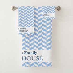 Herringbone Blue White Beach House   Individuelle  Badhandtuch Set