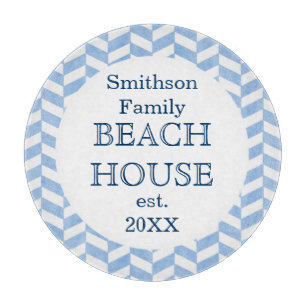 Herringbone Blue White Beach House Schneidebrett