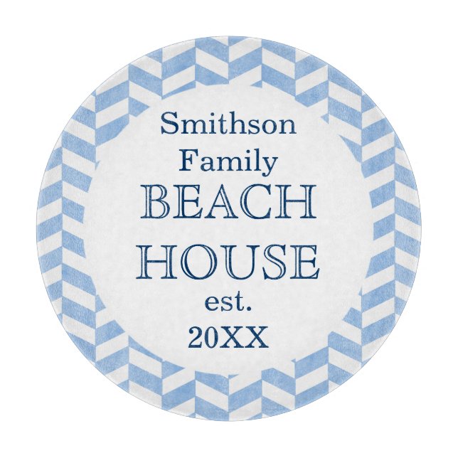 Herringbone Blue White Beach House Schneidebrett (Vorderseite)