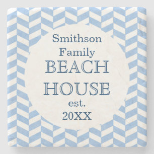 Herringbone Blue White Beach House Steinuntersetzer