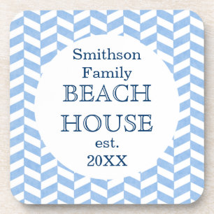 Herringbone Blue White Beach House Untersetzer