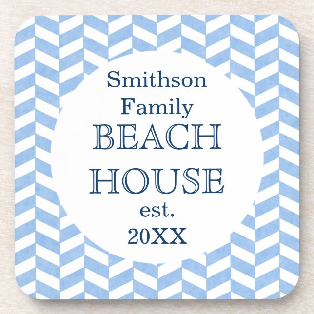 Herringbone Blue White Beach House Untersetzer (Vorderseite)