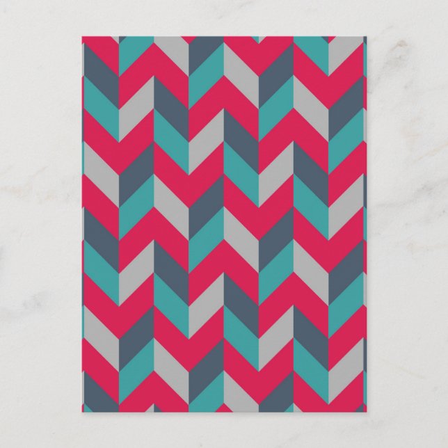 Herringbone Geometric Stripes Red Blue Gray Postkarte (Vorderseite)