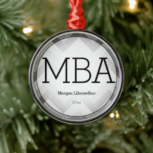 Herringbone Gray Black MBA Abschluss Name Year Ornament Aus Metall