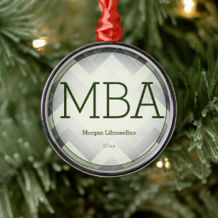 Herringbone Green White MBA Abschluss Name Year Ornament Aus Metall