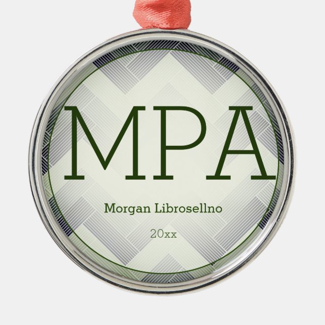 Herringbone Green White Name MPA Abschluss Ornament Aus Metall (Vorne)