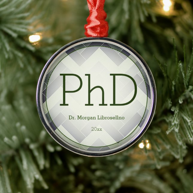 Herringbone Green White PhD Abschluss Name Year Ornament Aus Metall (Baum)