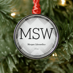 Herringbone Grey Black MSW Abschluss Name Year Ornament Aus Metall
