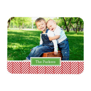Herringbone Holiday Monogram Foto Magnet