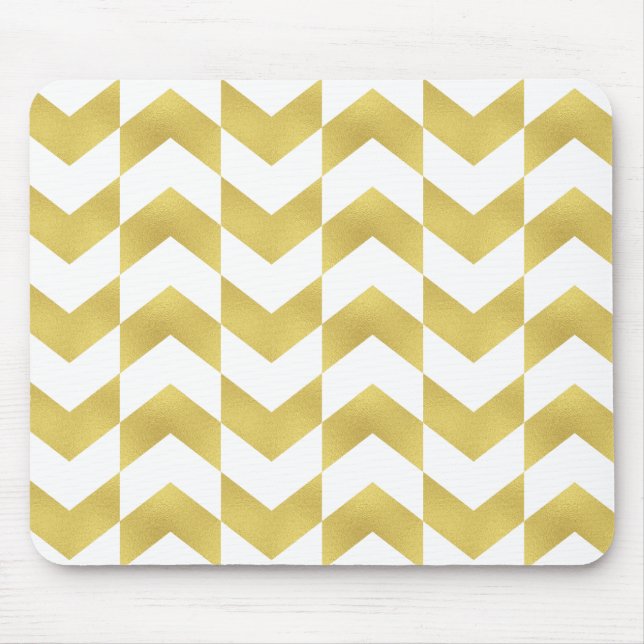 Herringbone Muster Gold & White Mousepad (Vorne)