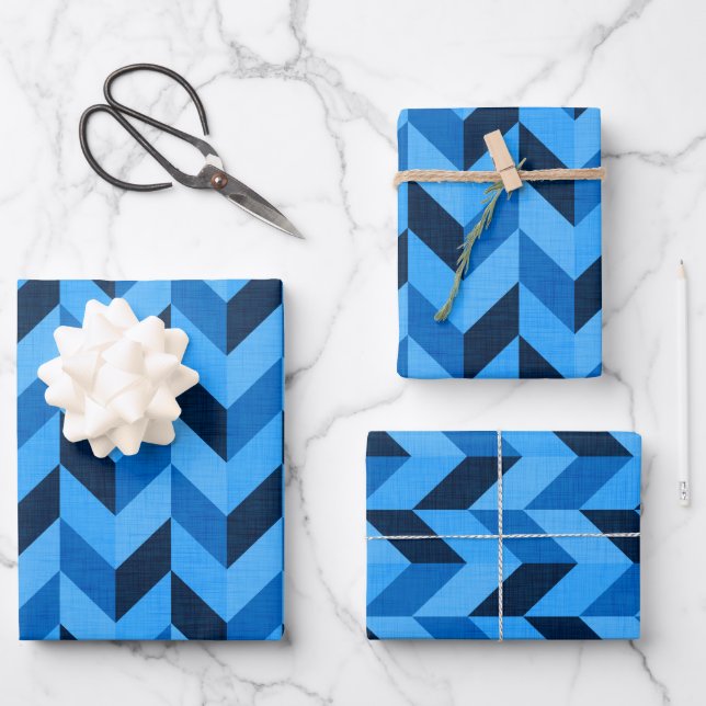 Herringbone-Muster in blau Geschenkpapier Set (Vorderseite)