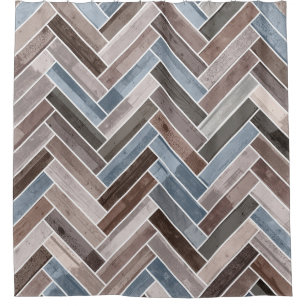 Herringbone-Muster in Blue Brown Grau Duschvorhang