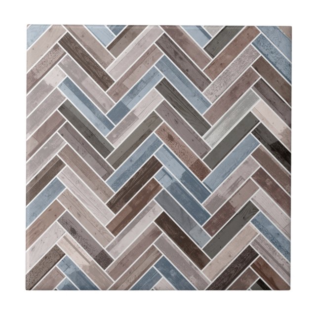 Herringbone-Muster in Blue Brown Grau Fliese (Vorderseite)