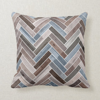 Herringbone-Muster in Blue Brown Grau Kissen