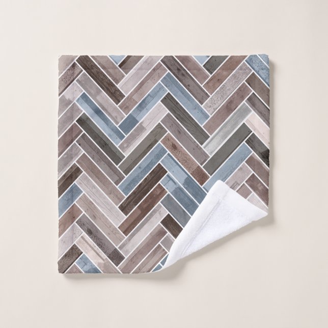 Herringbone-Muster in Blue Brown Grau Waschlappen (Waschlappen)
