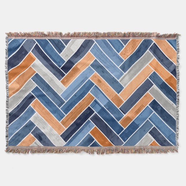 Herringbone-Muster in Navy Blue und Orange Decke (Vorderseite)