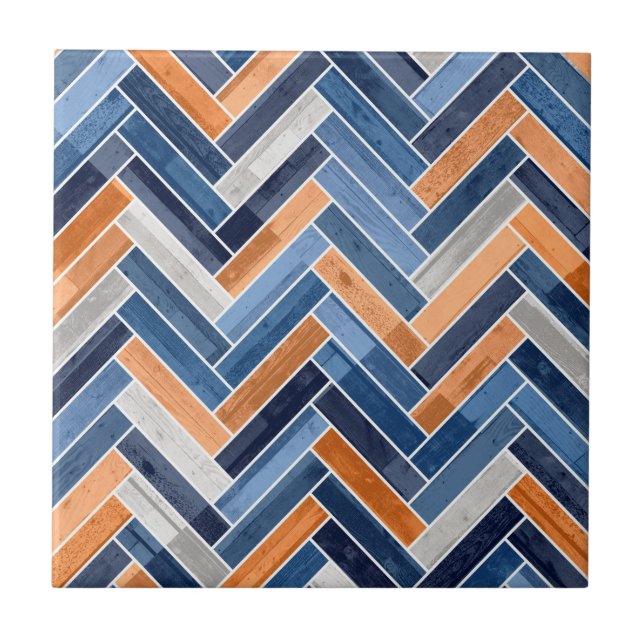 Herringbone-Muster in Navy Blue und Orange Fliese (Vorderseite)