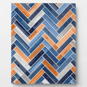 Herringbone-Muster in Navy Blue und Orange Fotoplatte