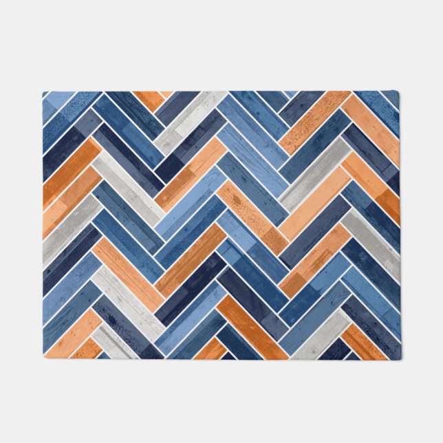 Herringbone-Muster in Navy Blue und Orange Fußmatte (Vorderseite)