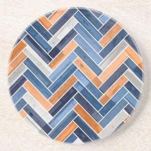 Herringbone-Muster in Navy Blue und Orange Getränkeuntersetzer