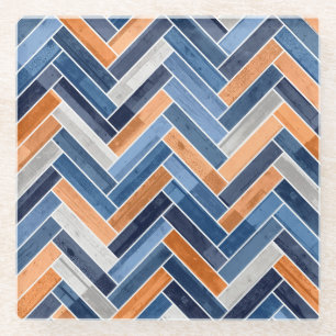 Herringbone-Muster in Navy Blue und Orange Glasuntersetzer