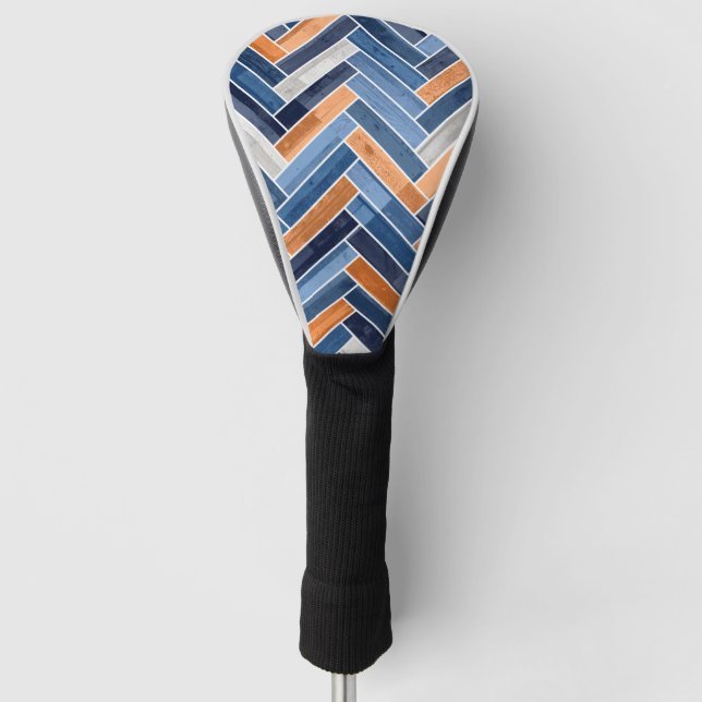 Herringbone-Muster in Navy Blue und Orange Golf Headcover (Vorderseite)