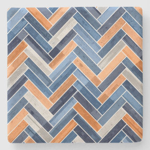 Herringbone-Muster in Navy Blue und Orange Steinuntersetzer